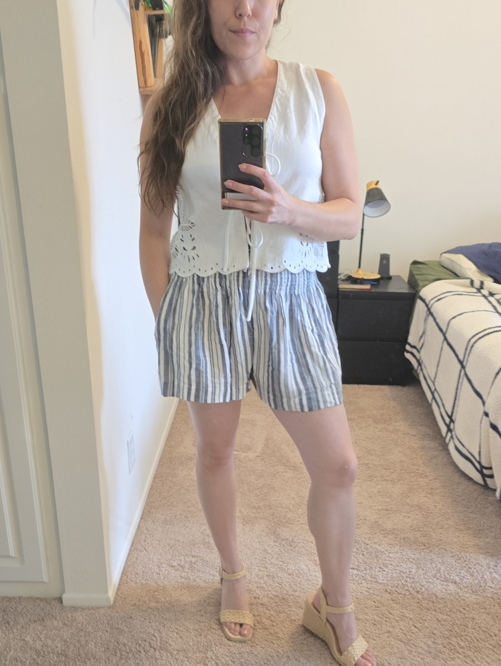 Striped Elastic-Waist Women’s Shorts - Blue & White